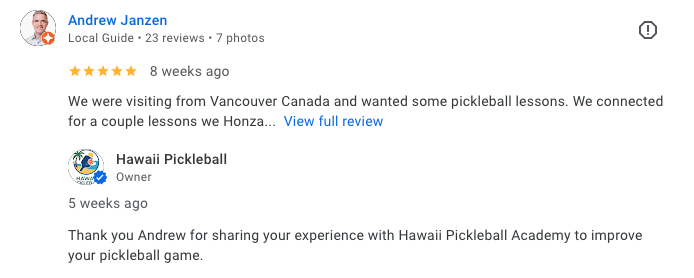 Google Reviews Hawaii pickleball