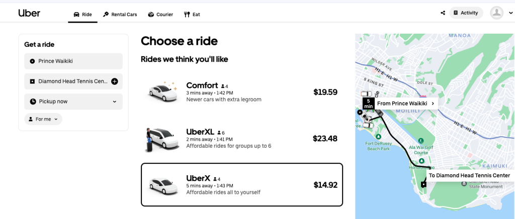 Pickleball in waikiki cost by uber