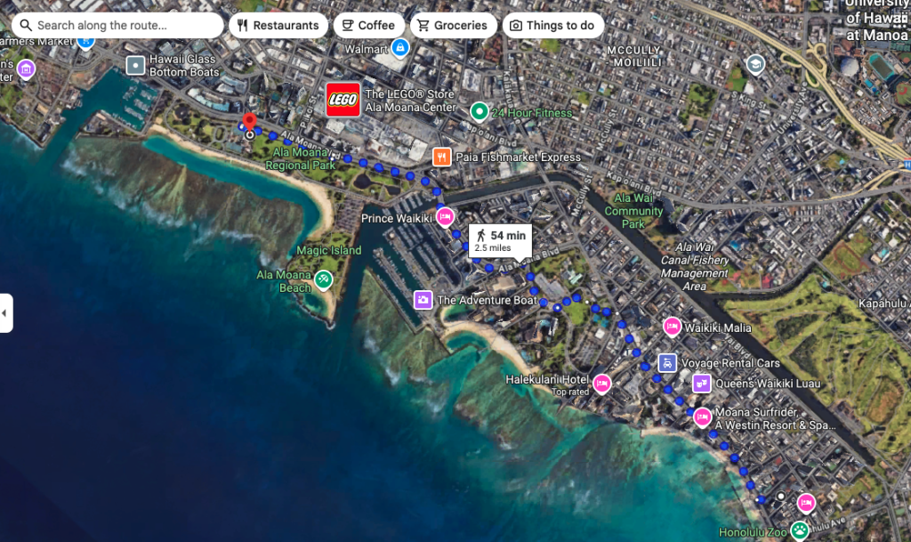 Waikiki beach marriot to Ala Maona pickleball courts