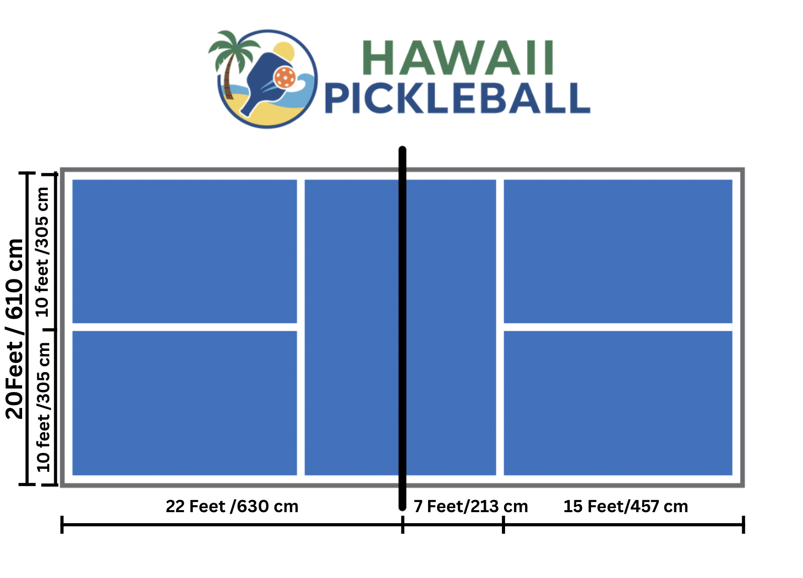 Pickleball Court Dimension in Feed and Centimeters